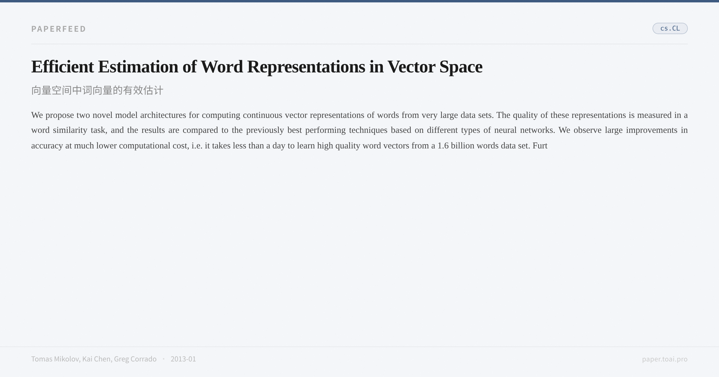 Efficient Estimation of Word Representations in Vector Space