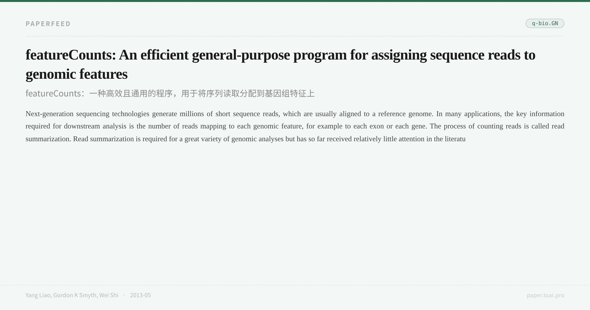 featureCounts: An efficient general-purpose program for assigning sequence reads to genomic features