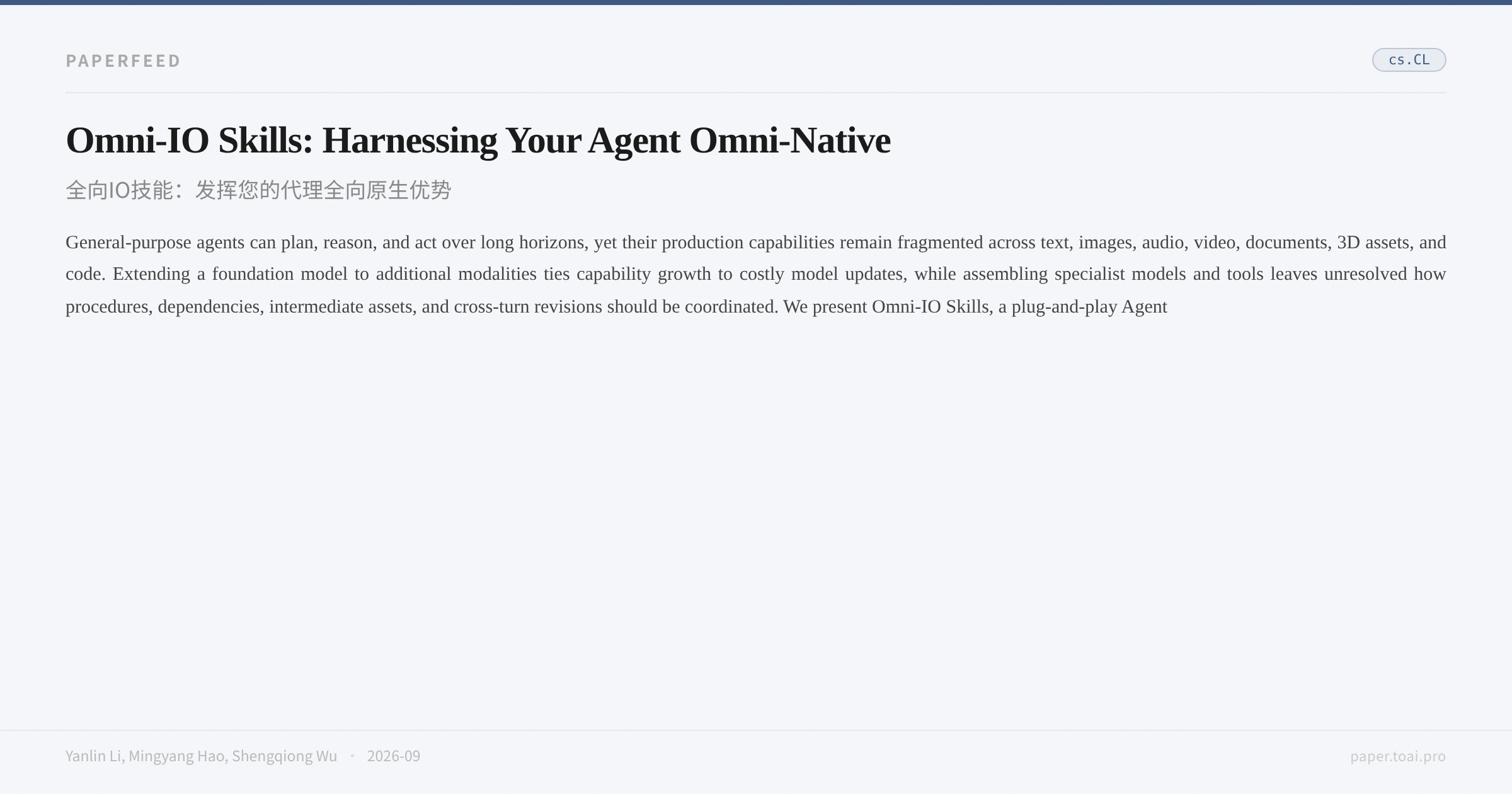 Omni-IO Skills: Harnessing Your Agent Omni-Native
