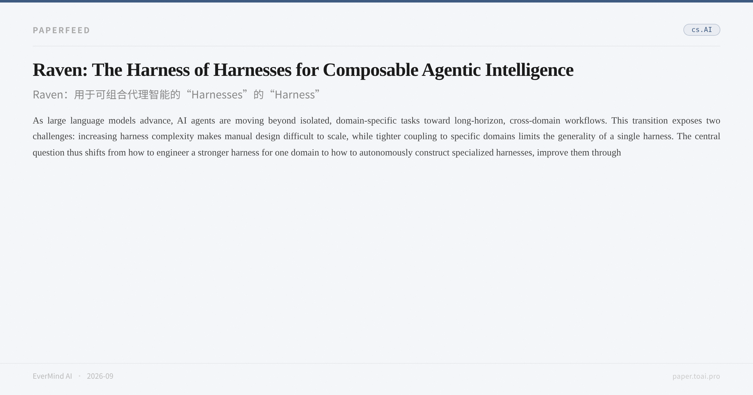 Raven: The Harness of Harnesses for Composable Agentic Intelligence